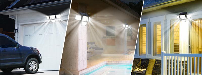 Tuffenough 3 Heads Motion Sensor Lights, 270° Wide Angle Flood Wall Lights with 3 Modes,IP65 Waterproof,Suitable for Backyard Garage  Christmas