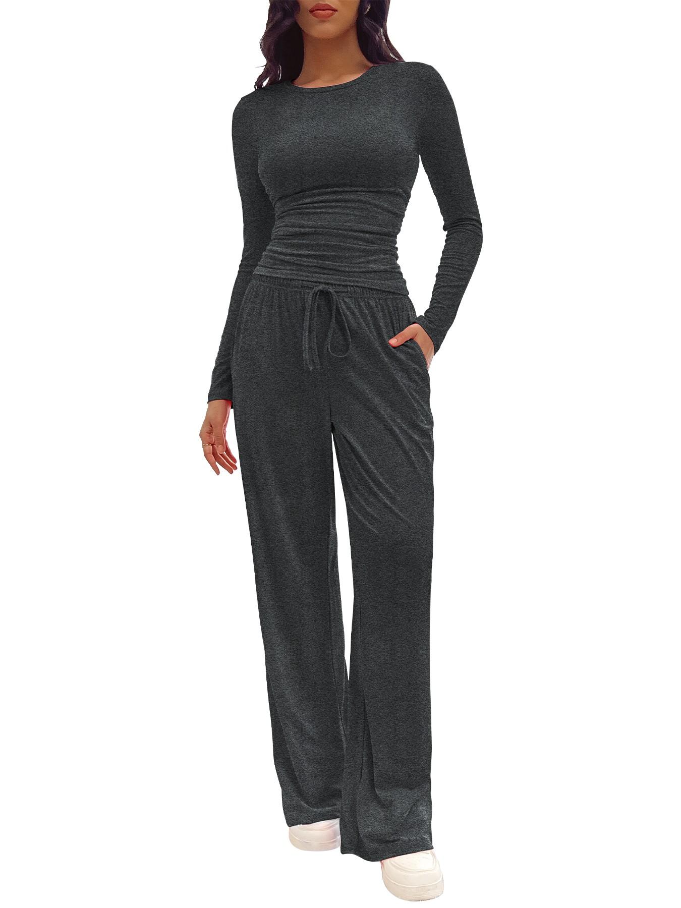 Women's 2-Piece/6-Piece Plain Slim-Fit Long Sleeve Top Pants Sleepwear Set, Pajama Set, Soft Comfortable Homeewear, Home Leisure Wear, Casual Yoga Wear, Loungewear, Loungewear Nightwear Set