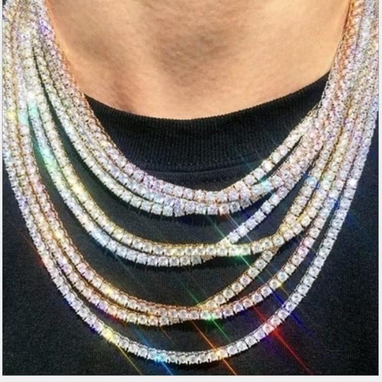 Silver Plated Full Pave Cubic Zirconia Tennis Chain Iced Out Hip Hop Men Necklace 45-70cm Party Jewelry Gift