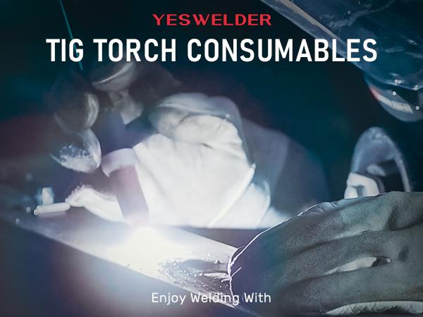 YESWELDER 49Pcs TIG Welding Torch Consumables Pack | Stubby Gas Lens, Collets, #10 Pyrex Cup for WP-17/18/26 TIG Torches