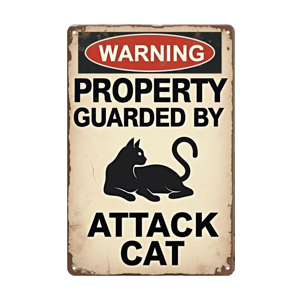 1pc Vintage Warning Sign with Attack Cat Silhouette - Protective ...