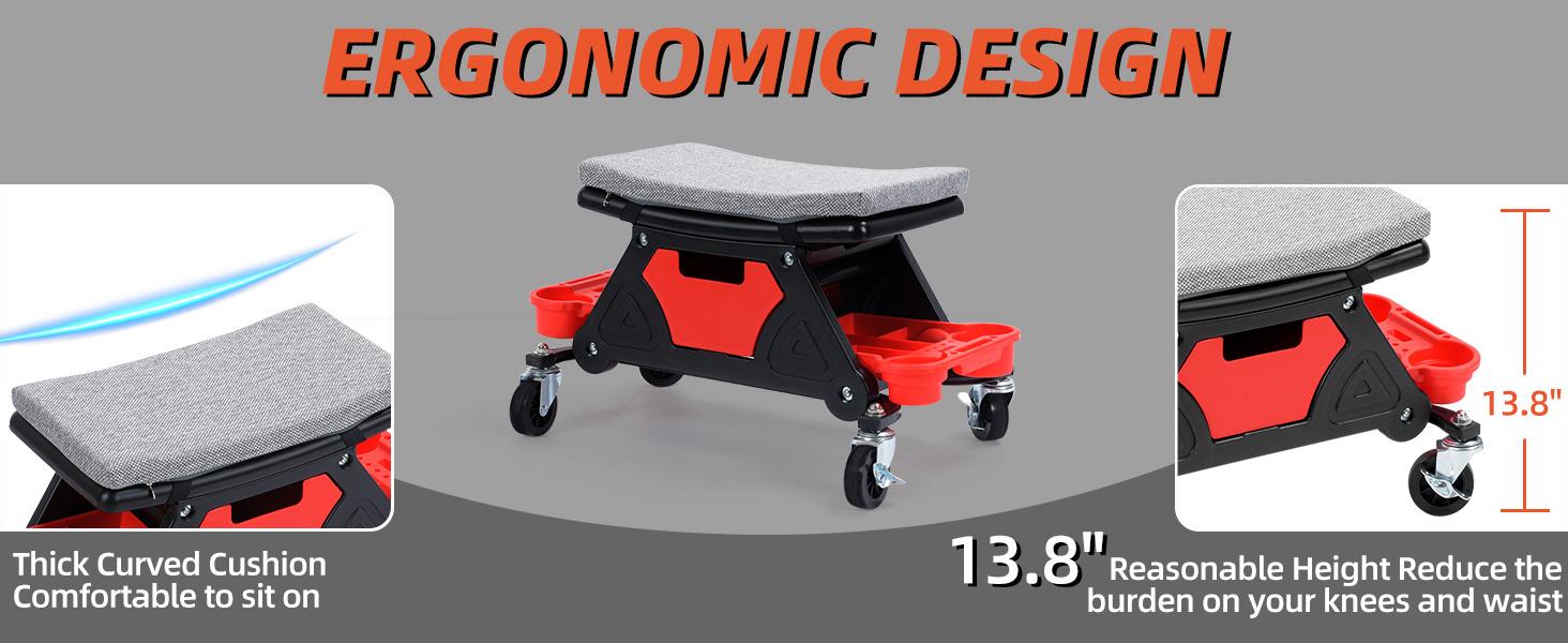 CCIYU Mechanics Stool, 300 LBS Capacity Rolling Mechanic Seat with 4" Wheels, with Three Slide Out Tool Trays and Drawer Home Repairing Kit CCIYU Mechanics Stool, 300 LBS Capacity Rolling Mechanic Seat with 4" Wheels, with Three Slide Out Tool Trays and Drawer Home Repairing Kit