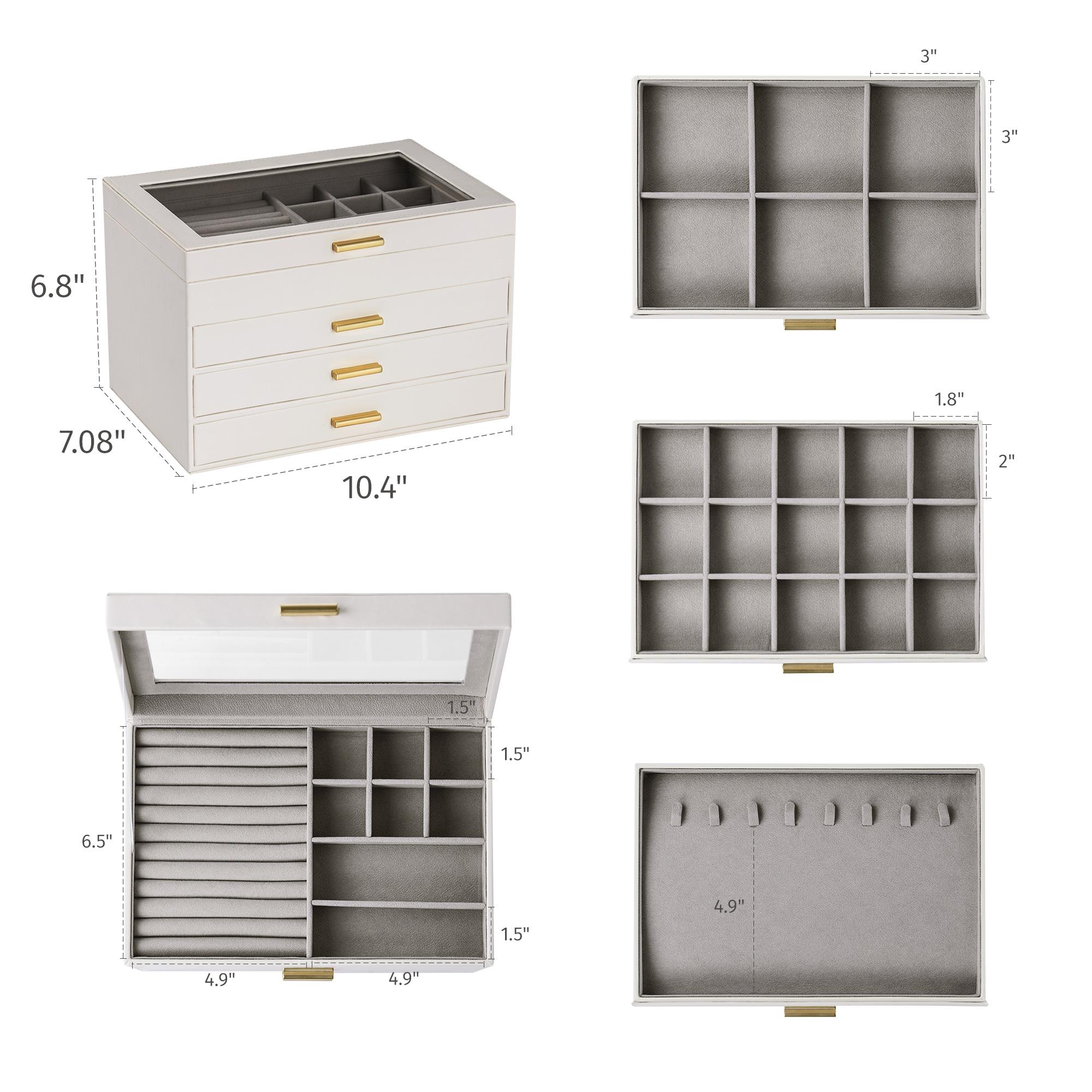 Jewelry Box Organizer with Clear Lid, Large Jewelry Storage Unit, with Drawer, Modern Style, Perfect Women's Gift for Home Decor, Jewelry Organizer Armoire, Durable PU Leather Material Jewelry Organizer