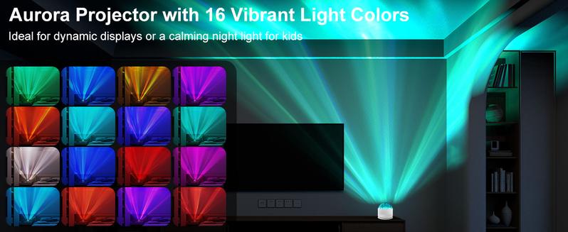 Aurora & Water Ripple 2-in-1 Projector Light – 16 Color LED Atmosphere Lamp with Remote, USB-Powered Night Light for Bedroom, Parties & Relaxation Modern Mood Lighting Rgb Lighting Effects Halloween Decor Christmas Gift