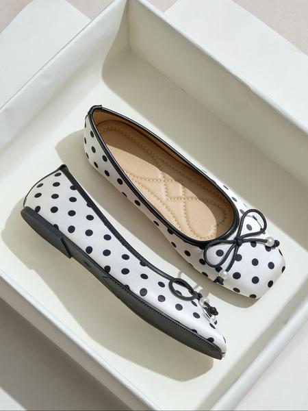 Women's Square Toe Mary Jane Shoes, Polka Dot Design, Comfortable Lightweight Flat Casual Shoes for Fall Winter, Mary Jane Flats