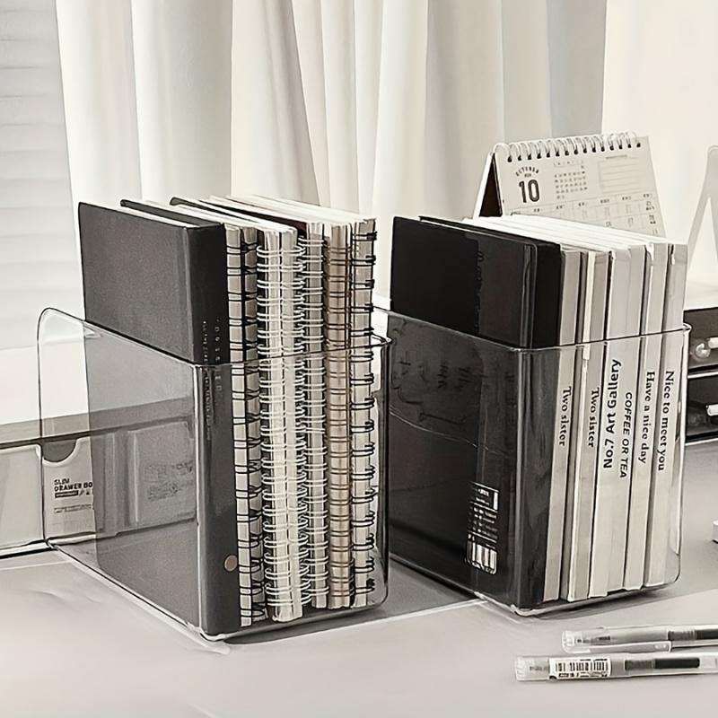 1PC/2PCS Invisible Transparent Acrylic Bookends, Non-marking Desktop Book Baffle, Minimalist Transparent Space-saving Design, Anti-slip Partition Organizer Universal for Students Office Books and File Storage