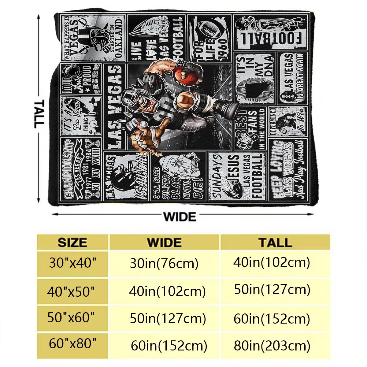 Vintage Las Vegas Football Flannel Figure Print Blanket, Retro Sports Poster Style Throw with Raiders - Inspired Graphics, “I’ll Bleed Silver & Black”, “Sundays Jesus & Football” Slogans for Fans, Soft, Heartfelt Gift Blanket