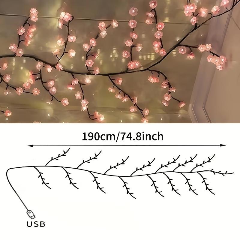 96 LED Cherry Blossom String Lights, Bendable Sakura Branches, 8 Lighting Modes, USB Powered, DIY Decor for Bedroom, Wall, Party, Wedding, Holiday, Versatile Usage