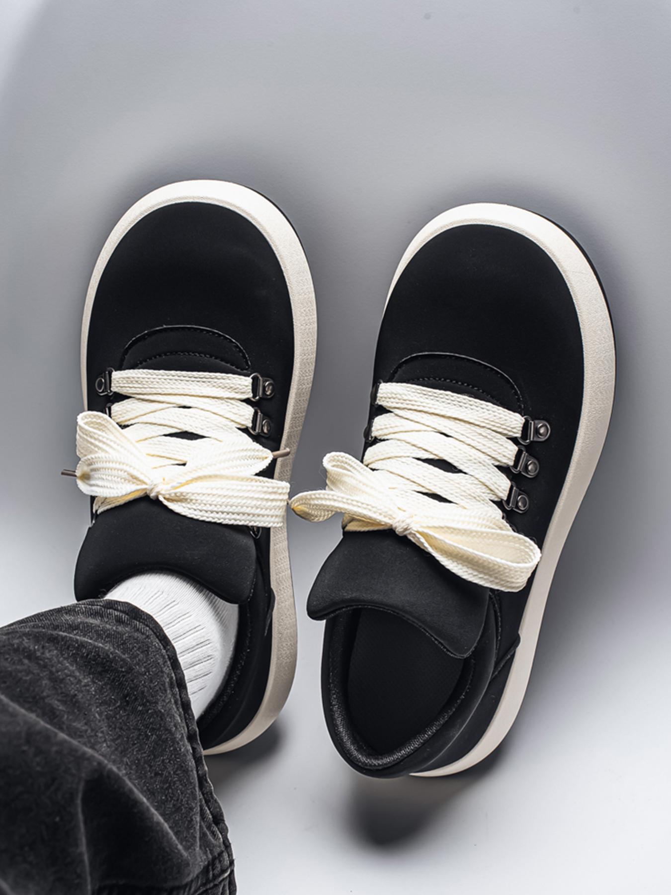 Men's Black-White Color-Block Ugly Cute Big Head Platform Shoes: Soft Anti-Slip + Height-Increasing Versatile, Daily Outfit Trendy Shoes