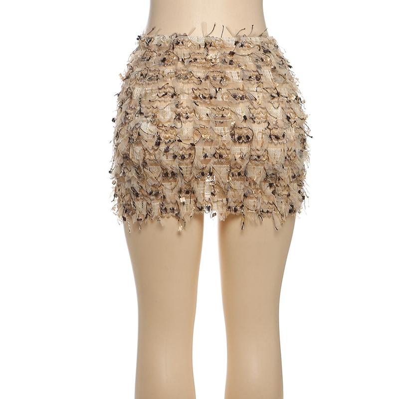 2025 Trendy Bohemian Summer Skirts, Women's All Over Print Fringe Bodycon Skirt, Casual Fashion High Waist Mini Skirt for Daily Outdoor Wear, Ladies Bottoms for Summer, Boho Casual Skirts