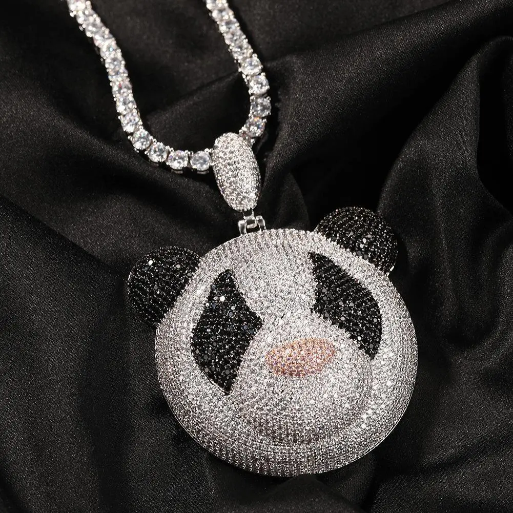 [ICE HUE]18K Gold Vacuum Plated Copper with 5A+ Sri Lanka Zircon Giant Panda Pendant with Necklace Miami Italy Mexico & Micro Inspired for Women & Men Luxury Jewelry,Daily Wear,Casual Fashion,Gift Idea,,Classic,Hip Hop,Simple,Sporty Style