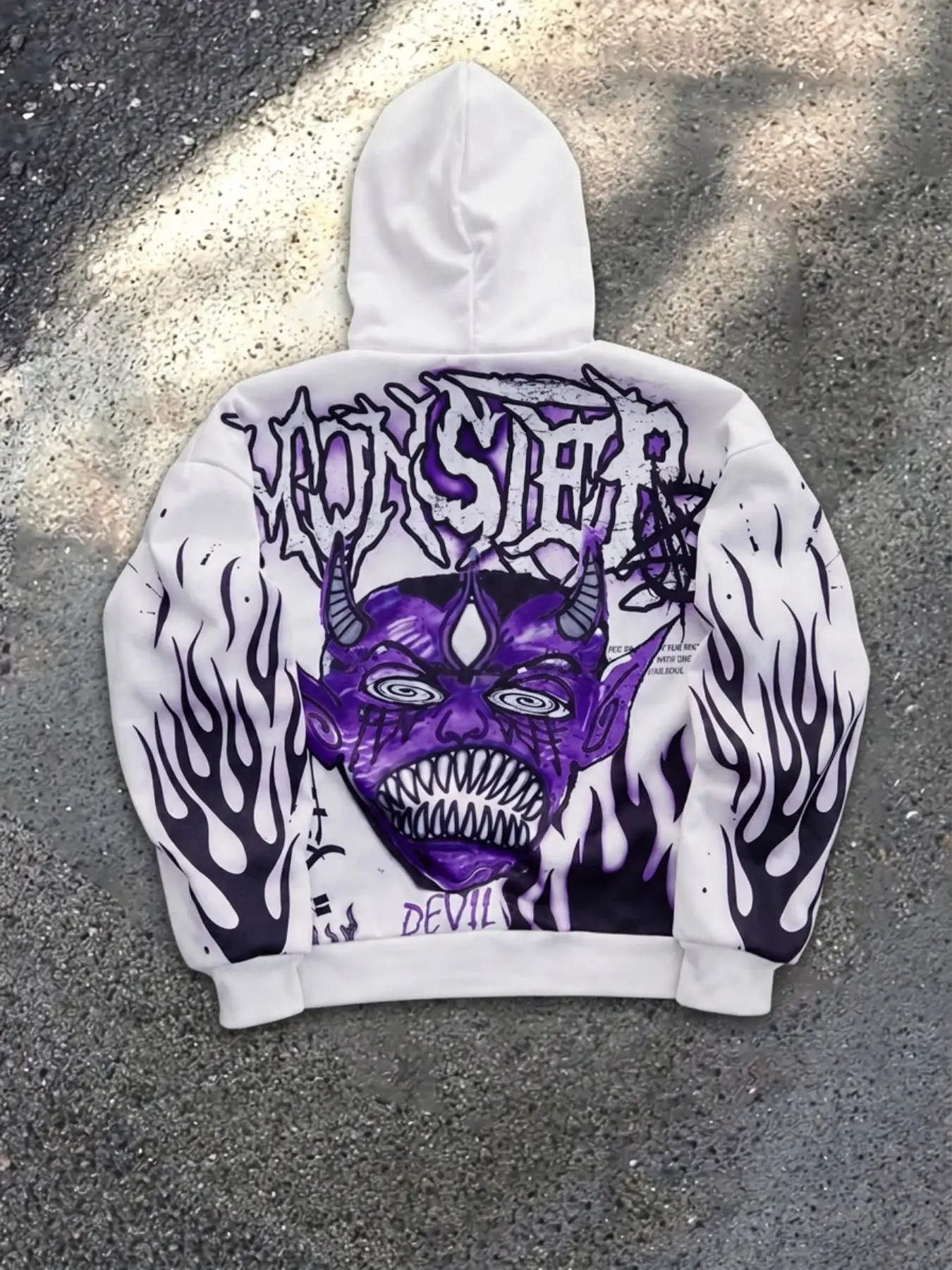 Dark Grunge Skull Flame Graffiti Print Hoodie for Women, Oversized Long Sleeve Drawstring Hooded Sweatshirt Punk Streetwear Pullover Top