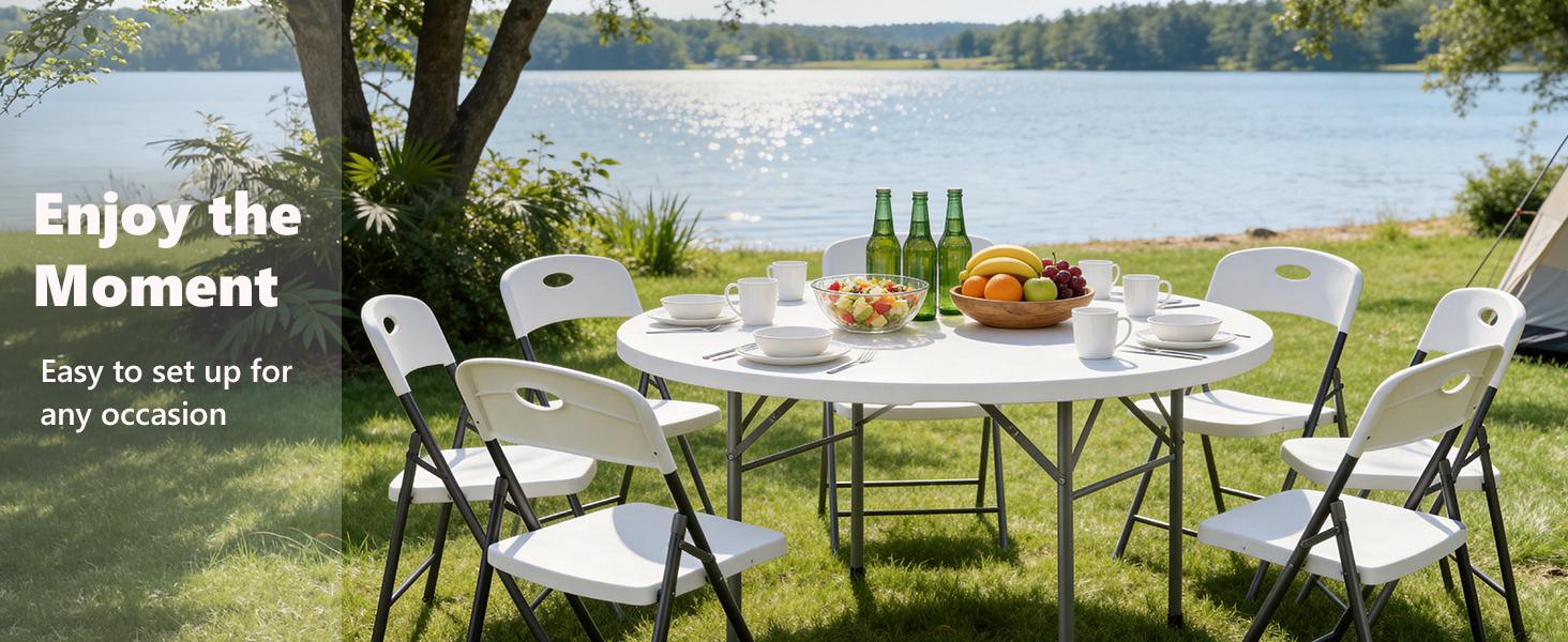 Heavy-Duty Plastic Folding Chair, Ergonomic Back, Outdoor White Folding Chairs for Outside Indoor, Portable 350 lbs Capacity Heavy Duty Plastic Metal Foldable Chairs, Stackable & Portable, for Home, Party, Indoor & Outdoor Use
