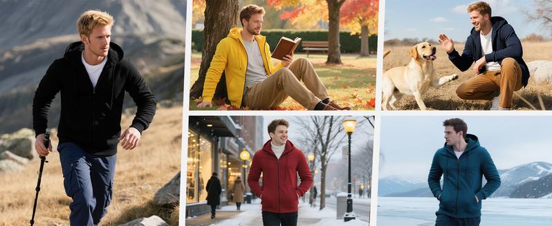 ZITY Men's Black Full-Zip Hoodie with Sherpa Lining Heavyweight Fleece Winter Jacket for Comfortable Warmth Casual Long Sleeve Tops