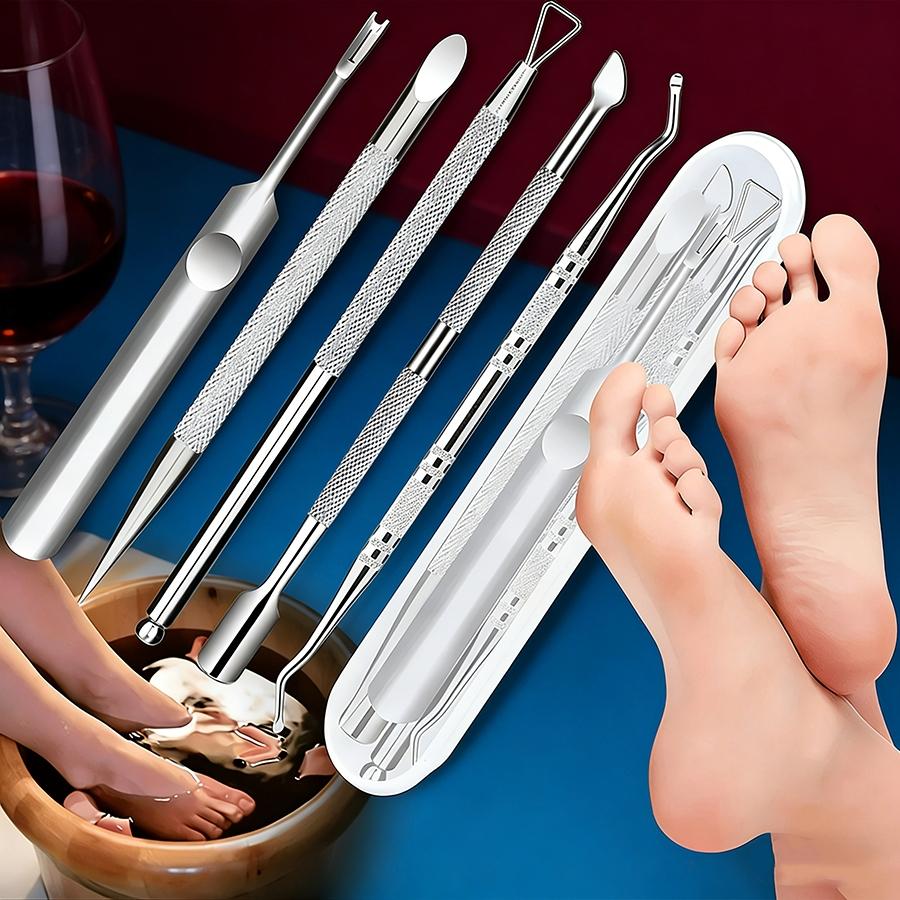 Professional Grade 5pcs Stainless Steel Manicure Pedicure Kit, Portable Travel Case Included, Complete Nail Foot Care Tools with Cuticle Remover and Nail Corrector for Women and Men, Acetone-Free Gel Polish Removal, Excellent Gift Choice