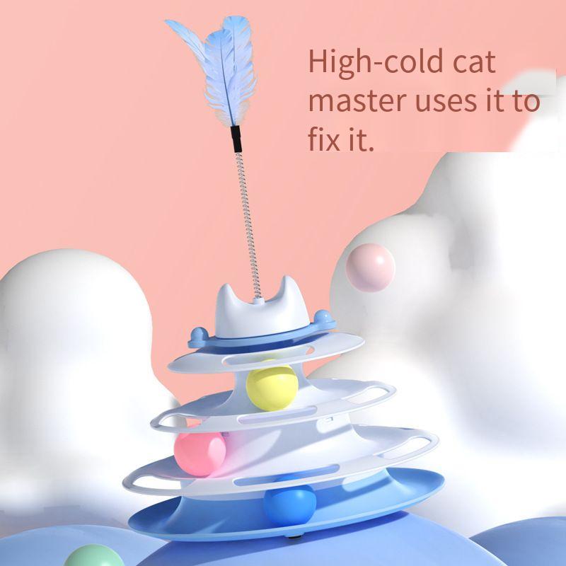 Three-Layer Cat Turntable Toy, Indoor Cat Educational Game Track Tower, Interactive Ball Toy, Three-Color Exercise Game