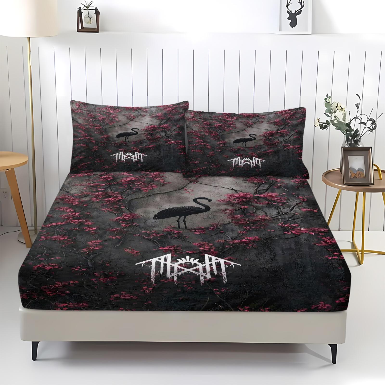 Horror movie printed pattern bed sheet, comfortable printed pattern, including 1 bed sheet and 2 pillowcases, comfortable bedding, anti slip dust cover suitable for bedrooms and guest rooms, suitable for children and adults as gifts, Bedsheet Sets