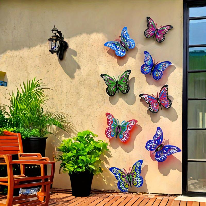 8-Piece 3D Colorful Metal Butterfly Wall Art Decorations - Hanging Iron Garden Art, Outdoor Decor for Patio or Fence, Ideal Mother’s Day Gift for All Seasons