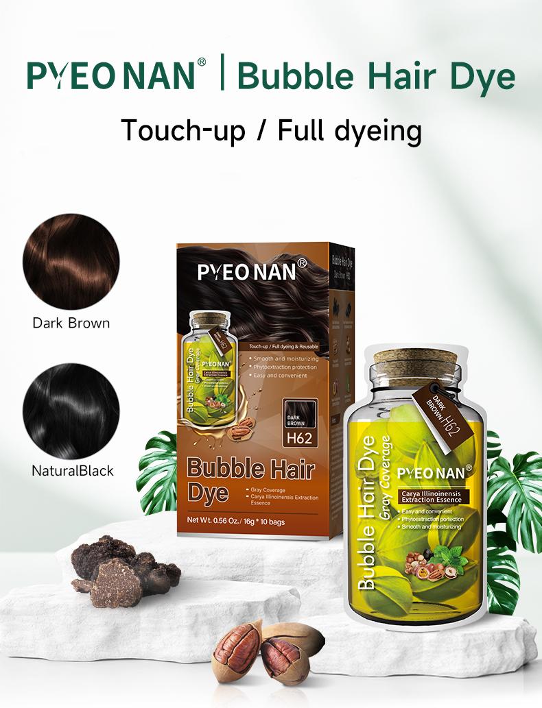 PYEONAN Unisex Bubble Hair Dye, Ammonia-Free, Natural Plant Extracts, 2-in-1 for Gray Coverage and Hair Care, Gray Hair Turns into Black or Dark Brown with Herbal Ingredients, No Bleaching, 10 Bags Hair Color 5.6 Oz./160g PYEONAN Unisex Bubble Hair Dye, Ammonia-Free, Natural Plant Extracts, 2-in-1 for Gray Coverage and Hair Care, Gray Hair Turns into Black or Dark Brown with Herbal Ingredients, No Bleaching, 10 Bags Hair Color 5.6 Oz./160g