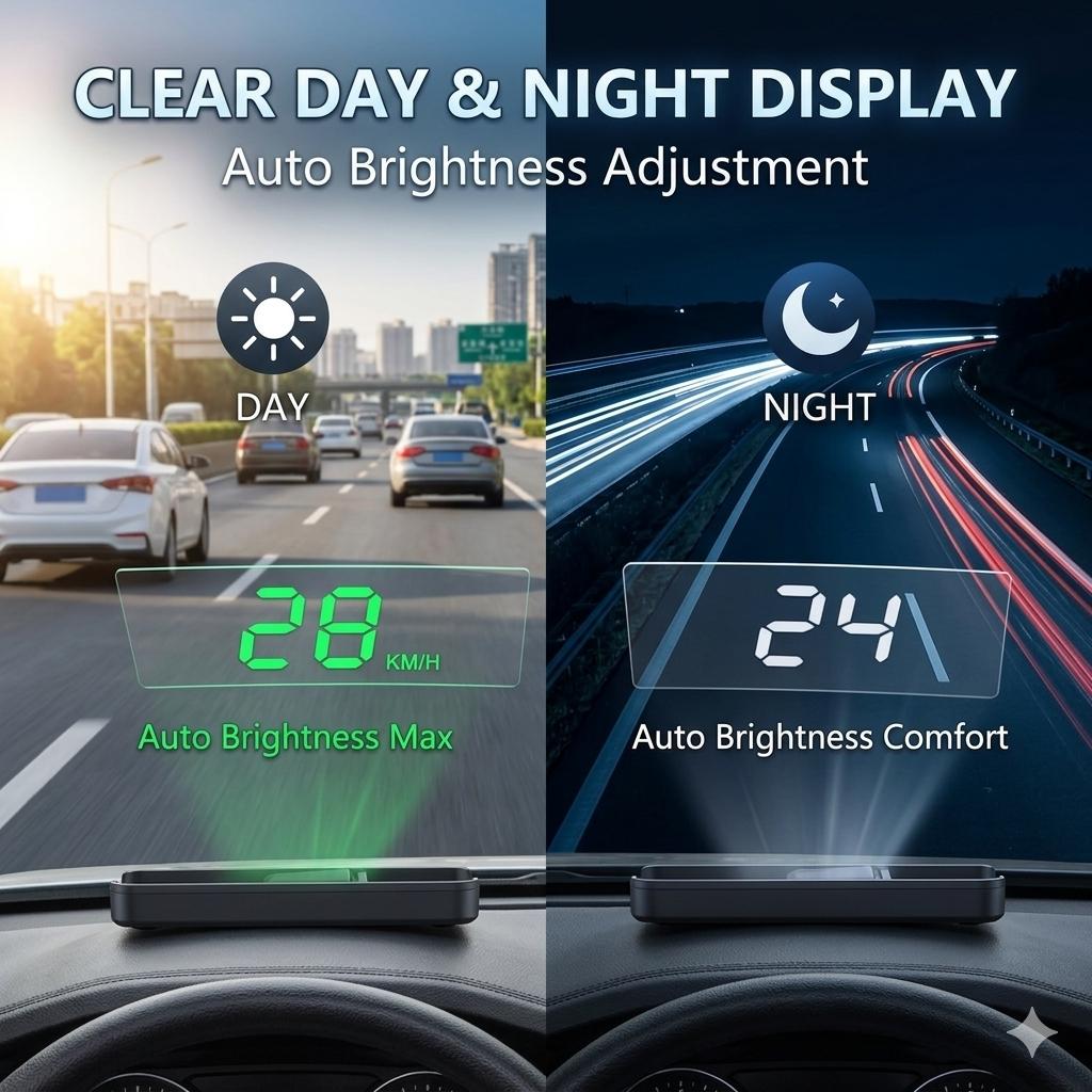 Universal Car HUD Head Up Display - Digital GPS Speedometer with MPH Projector - Plug & Play for All Vehicles, Night
