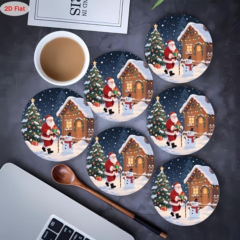 6-piece charming round wooden coasters - Christmas snowmen, heat-resistant and non-slip drink pads, suitable for home and restaurant table decoration, perfect housewarming gift