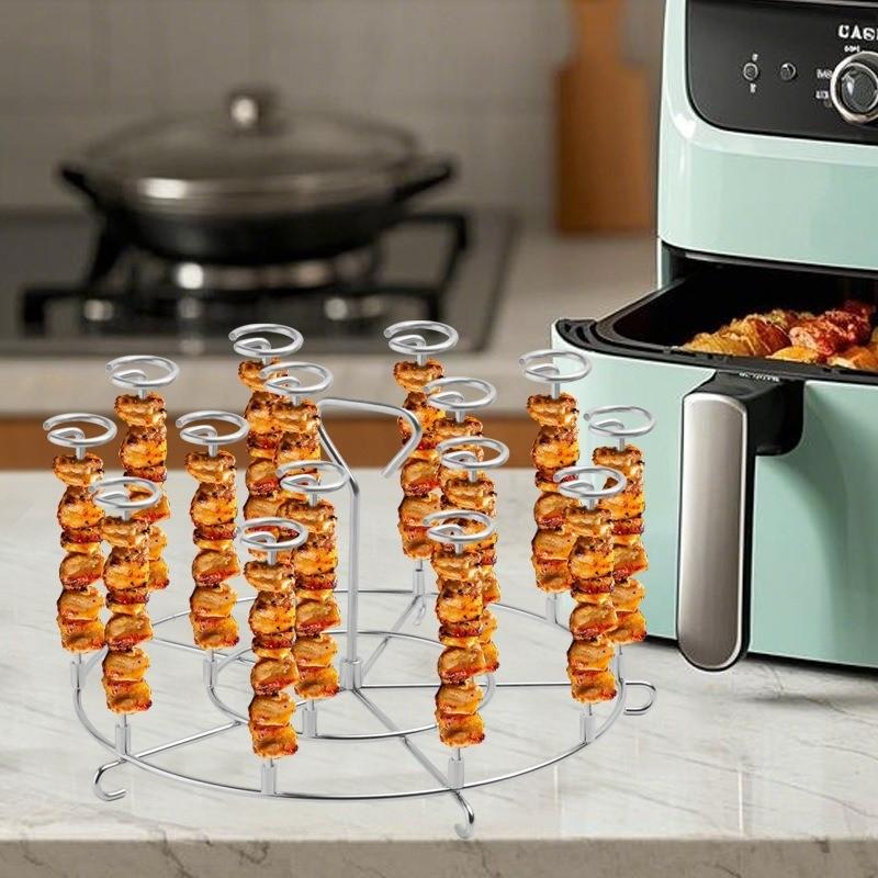 7-Inch BBQ Grill Tool, 304 Stainless Steel, Air Fryer Accessory, Vertical Grill Skewers, Microwave Grill, Easy Assembly, Home & Commercial Use