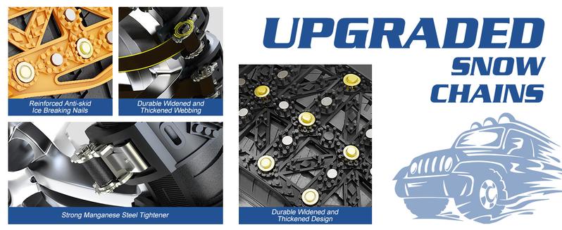 MOONCOOL Upgraded TPU Snow Chains 8 Pack, Tire Chains for Cars/SUVs/Pickup Trucks, Security Chains, for Tire Width 165-275mm, Easy Installation & Durability