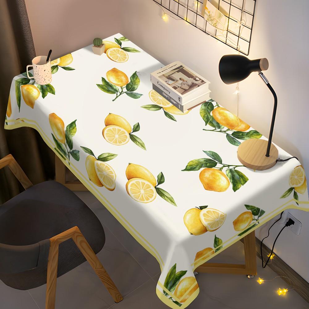 Lemon Fruit Print Tablecloth, Polyester Washable, Kitchen Dining Outdoor Picnic Garden Party Decorative Cloth