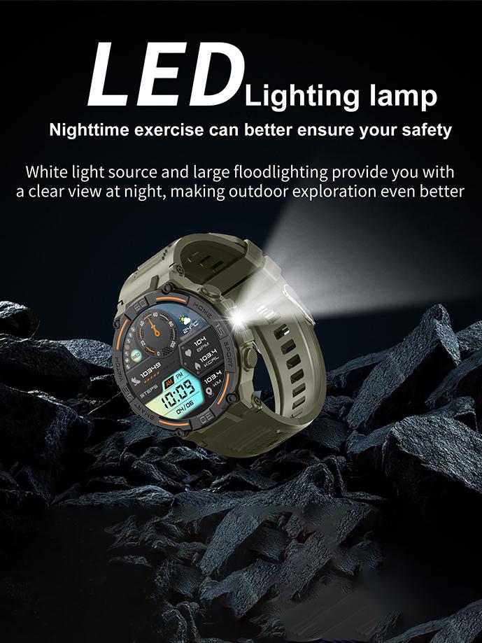 Outdoor smart watch, 1.53-inch touchscreen with wireless calling, over 100 sports modes and watch faces, AI voice assistant, compatible with Android and iPhone, flashlight function, fitness watch wearable device, stainless steel strap waterproof watch.