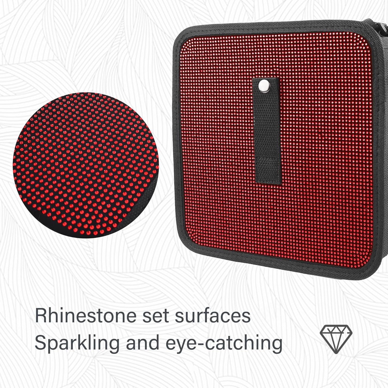 Riding Car Interior Foldable Rhinestone Trash Can - Synthetic Water-Resistant Fabric Bling Bin with Flexible Rope Buckle Mounting, SUV Stowing Accessory, Easy to Clean, Manufacturer Warranty (Red)