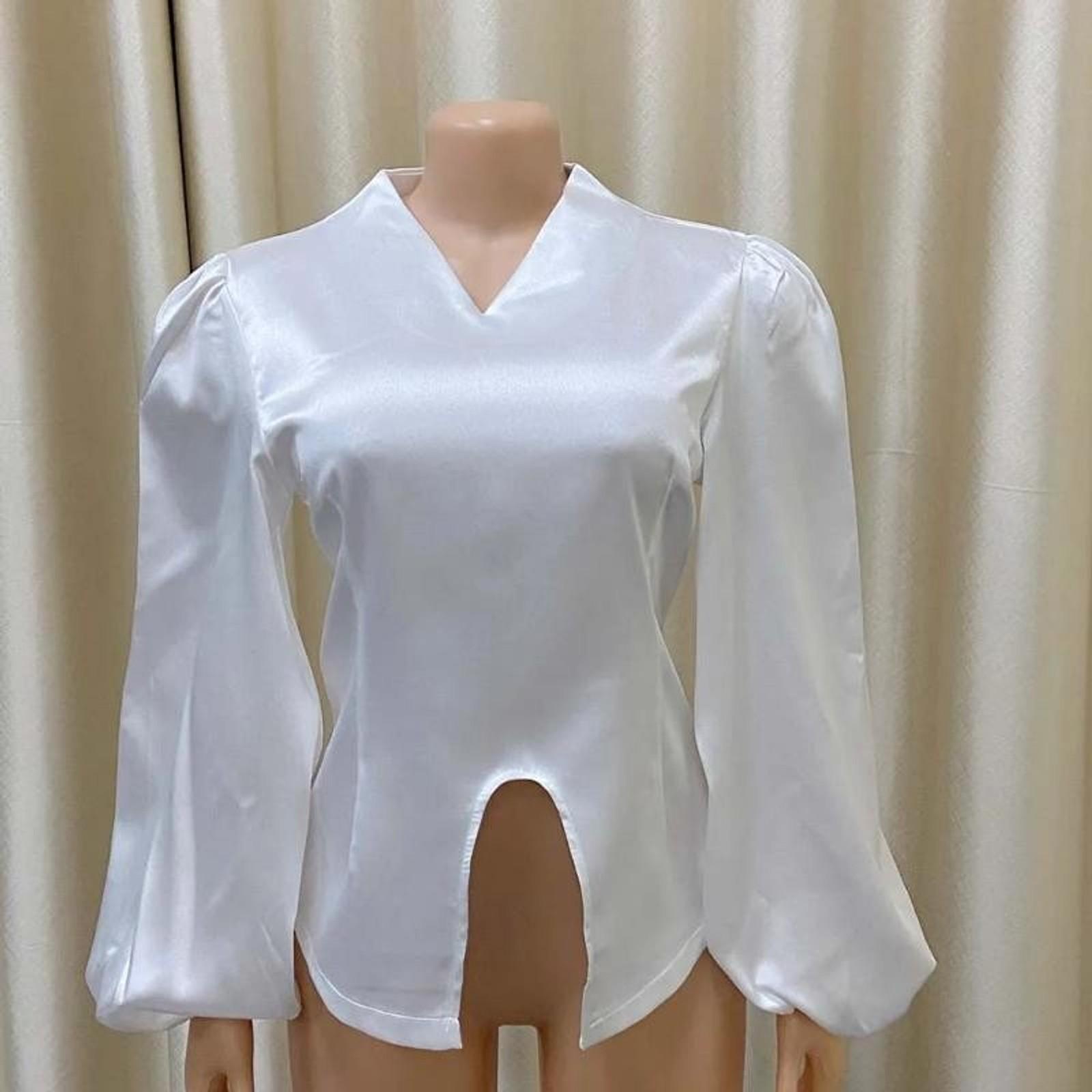 summer spring clothes 2025 new Office Blouse for Women Elegant Stylish V Neck Full Sleeve Front Split Solid Satin Luxury Party Dinner Occasion Shirts Light Top Womenswear Check Gamis Basic Fitted Minimalist Red Blouse_Red