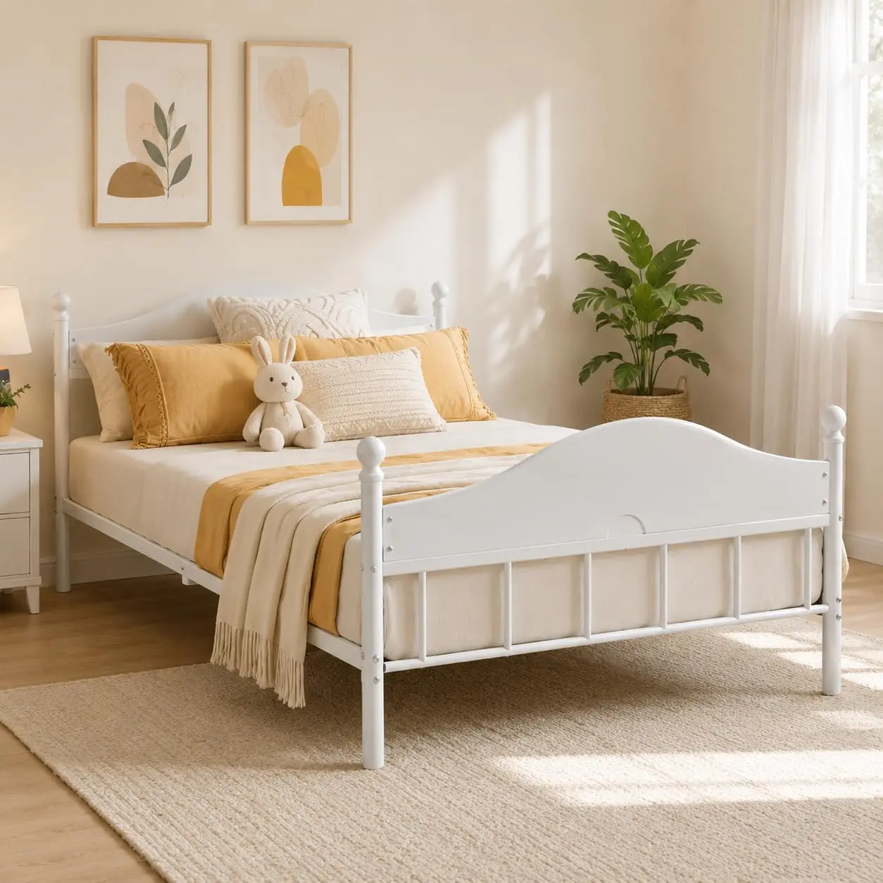 GARVEE Twin Daybed, Metal Day Bed with Stylish Headboard, Heavy Duty Steel Slats Platform for Living Room, Under-Bed Storage Space, Bedroom and Guest Room, White