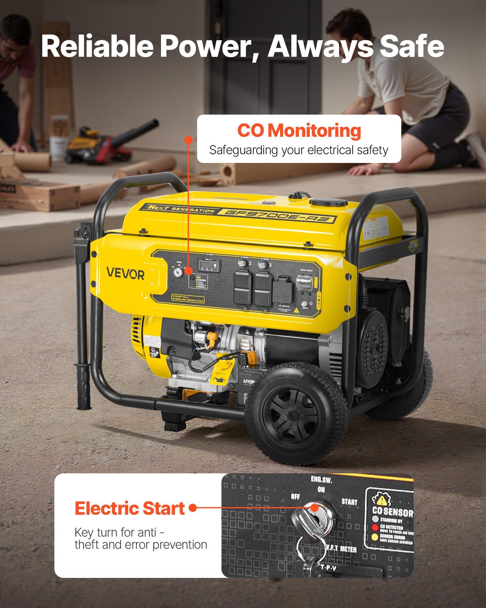 【Summerfinds】VEVOR Portable Generator, 9625W Peak Watt Home Generator, Backup Generators for Home with Foldable Handle, Electric Start, Gas Powered, CO Sensor, RV & Emergency Ready 30A & 20A Outlets, AVR
