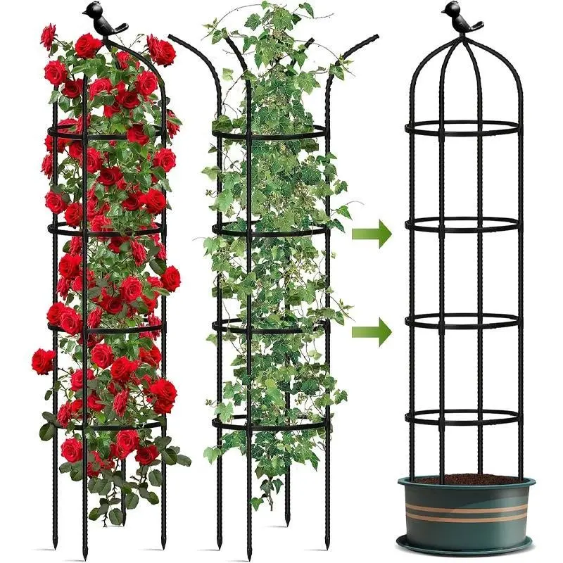 Adjustable Garden Trellis for Climbing Plants, Multi-Purpose Plastic and Glass Fiber Support Cage, Indoor and Outdoor Plant Tower with Bird Details