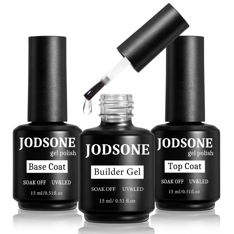 JODSONE 15ML Base Coat Top Coat & Builder Gel 3 PCS Gel Polish Set for Salon & Home Use Nail Care Manicure Kit