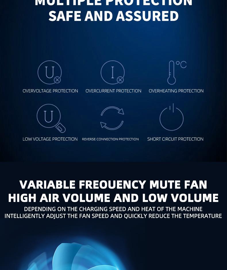12V and 24V smart universal battery charger with LCD display, smart maintenance, temperature compensation, overcharge and short-circuit protection, suitable for intelligent trickle charging and maintenance of car, SUV, truck, yacht, emergency starter