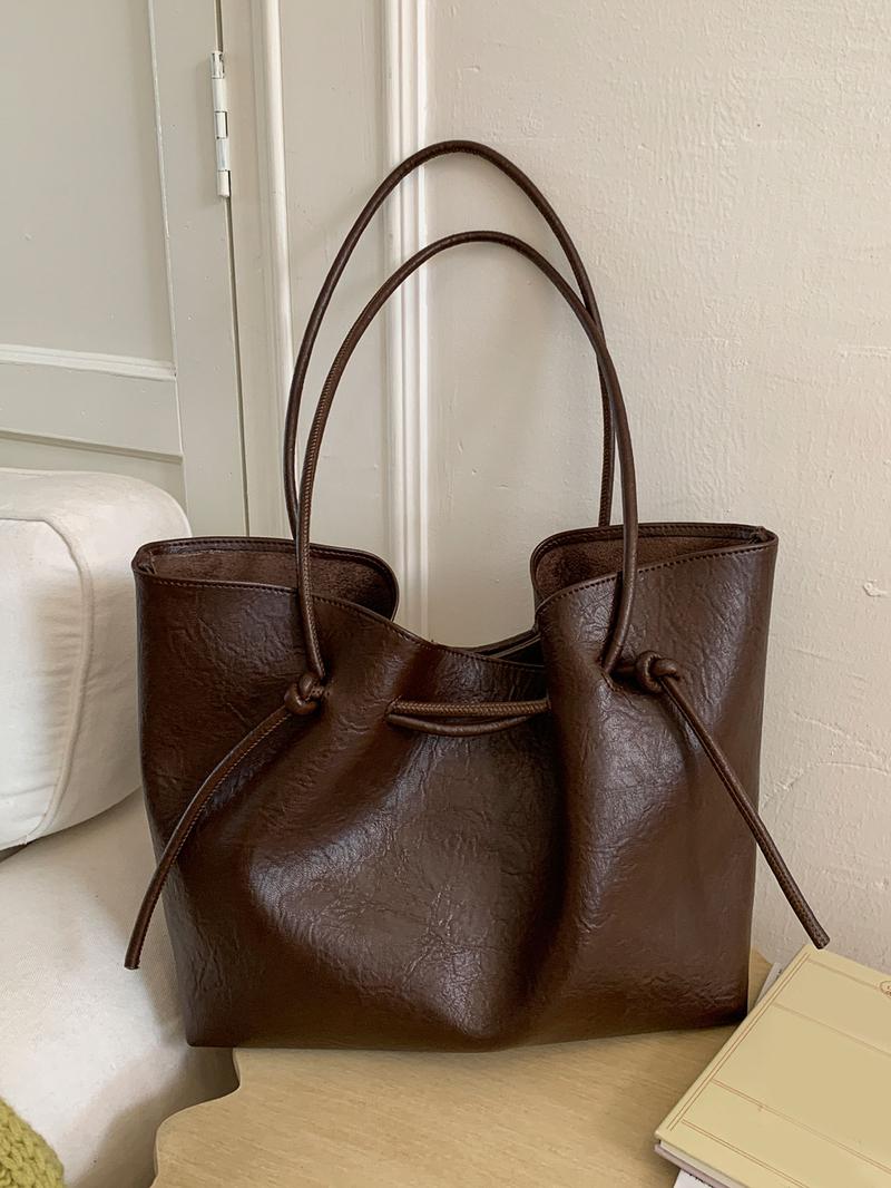 Texture casual and fashionable versatile shoulder bag, niche design retro large capacity underarm bag, generous temperament simple bucket bag, suitable for commuting to work, daily going out for classes, PU Tote Satchel