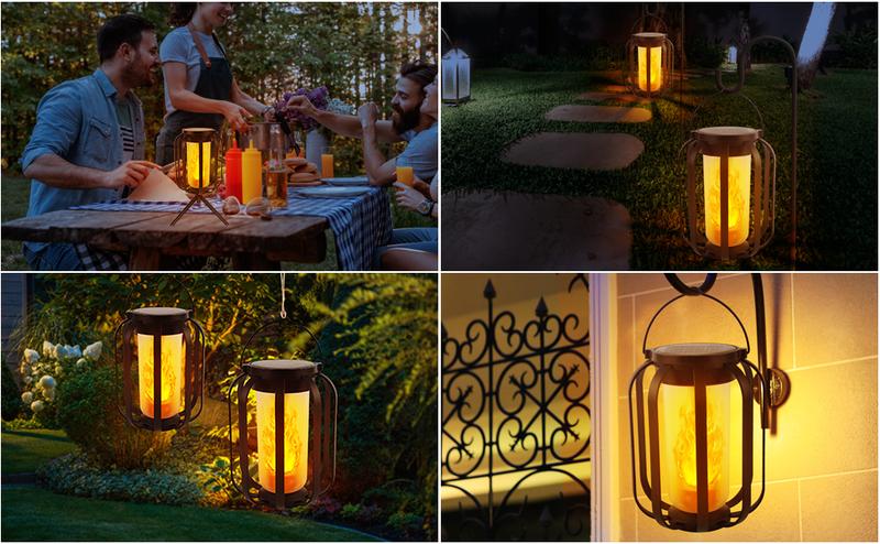 万圣节装饰灯太阳能灯户外灯带底座，升级版闪光火焰户外防水灯，用于阳台花园房间装饰的太阳能灯，用于户外阳台走道装饰的火焰花园灯，节日装饰。