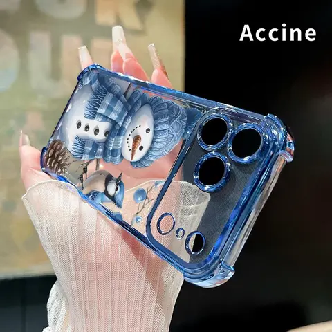 Compatible with iPhone 18 Pro Max 17 16 15 Plus Air 14 13 12 11 E Phone Case Snowman's Winter Friend Four-Corner Drop-Resistant Electroplated Transparent TPU Soft Protective Cover Gift