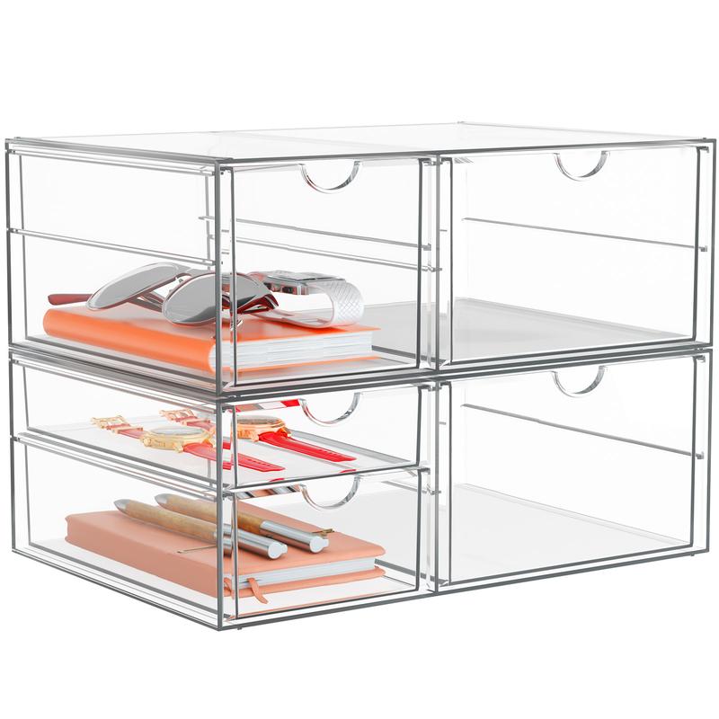 7CODE Makeup Organzier with 5 Drawers, Clear Stackable Storage Drawers, Bathroom Countert Organizer,Plastic Storage Bins For Makeup, Vanity, Cabinets, Pantry, Home Organization and Storage