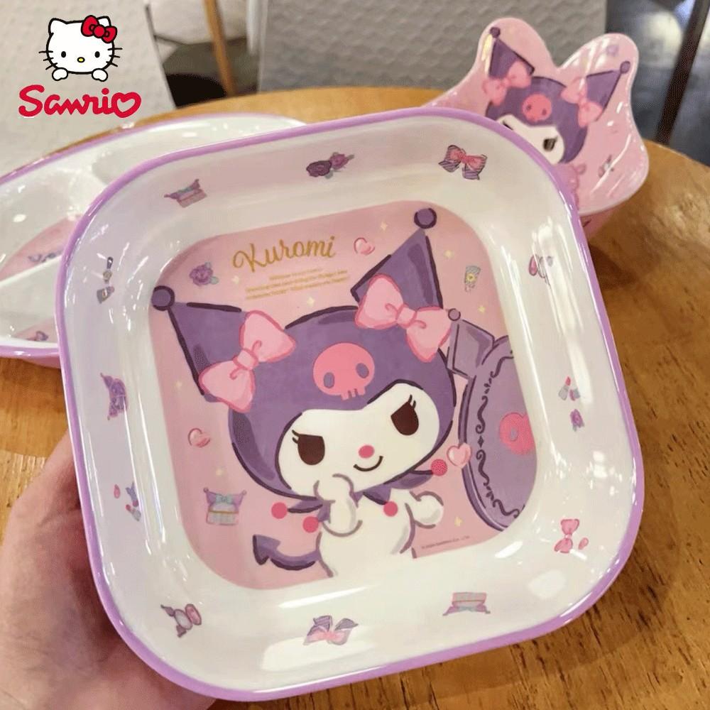 Sanrio Kuromi Melamine Plate, Cute Flower Ruffle, Round Dessert Dish, Kawaii Salad Snack Dinnerware, Salad Plates, Durable Plastic Tray, 1pc, Decorative Plates