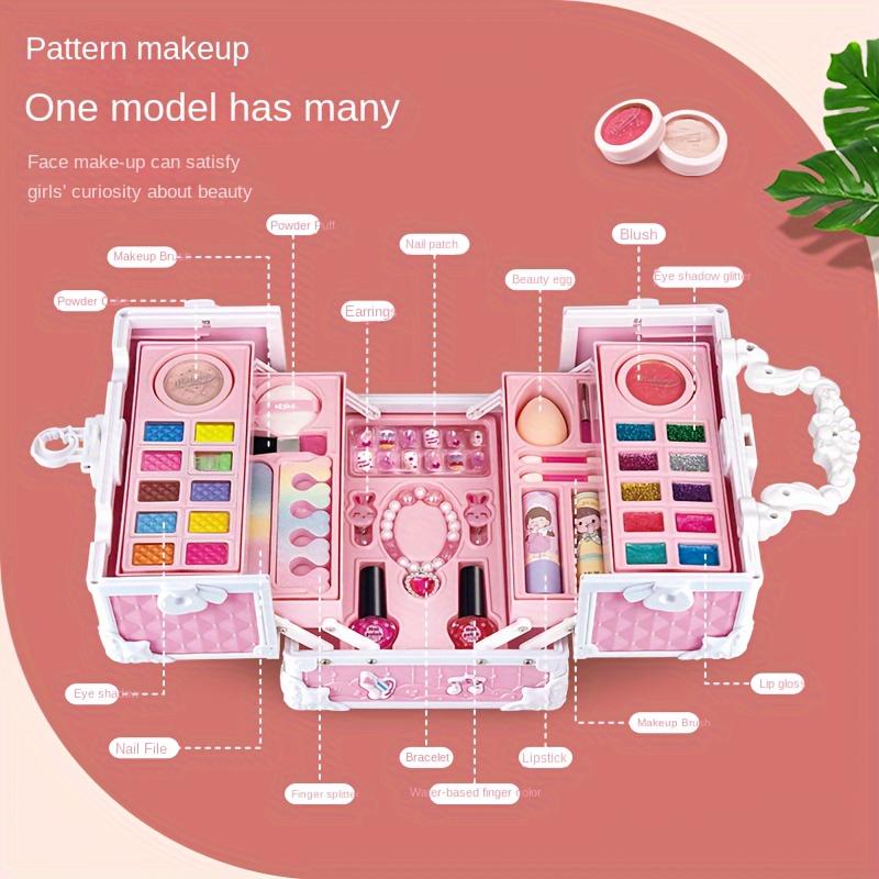 Kids Makeup Kit for Girls, Washable Real Makeup Set with Cosmetic Case, Pretend Play Beauty Set for Dress Up, Birthday Christmas Easter Gift for Little Girls