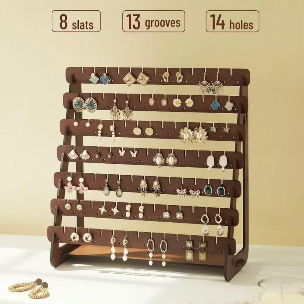 7 Layer Walnut Color Earring Storage Rack, Simple High-End Desktop Organizer, Ear Stud Display Stand, Women's Home Jewelry Holder