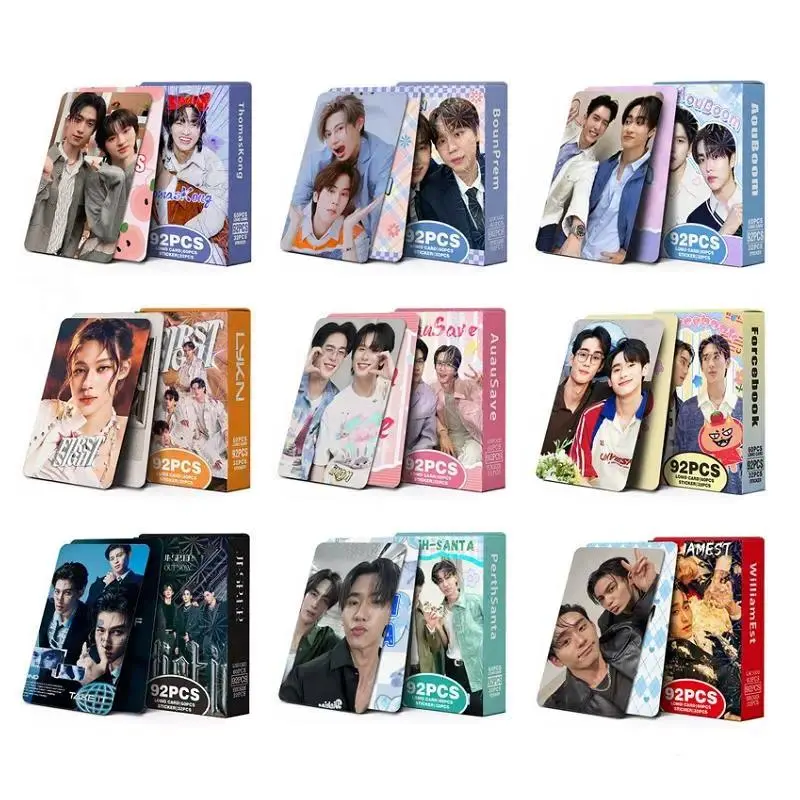 2026 Hot selling toys 92Pcs/Set AouBoom BounPrem AuauSave Thai Star Drama CP Laser Lomo Holographic Photo Cards with Bonus Stickers Collectible Decks Internet-famous toy