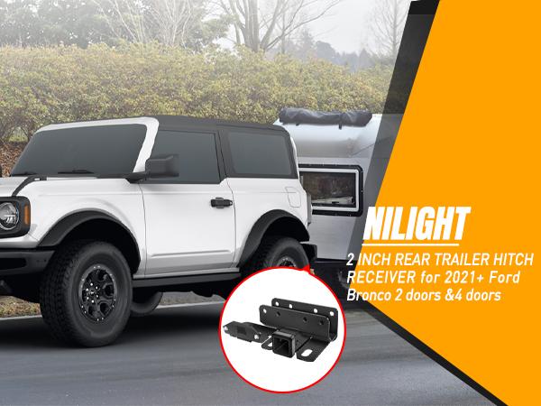 Nilight 2 Inch Rear Trailer Hitch Receiver Kit for 2021 2022 2023 2024 Ford Bronco 2 Door 4 Door (Exclude Bronco Sport) Rear Bumper Tow Hook Black Hitch Cover Kit Truck Accessory dealsforyoudays