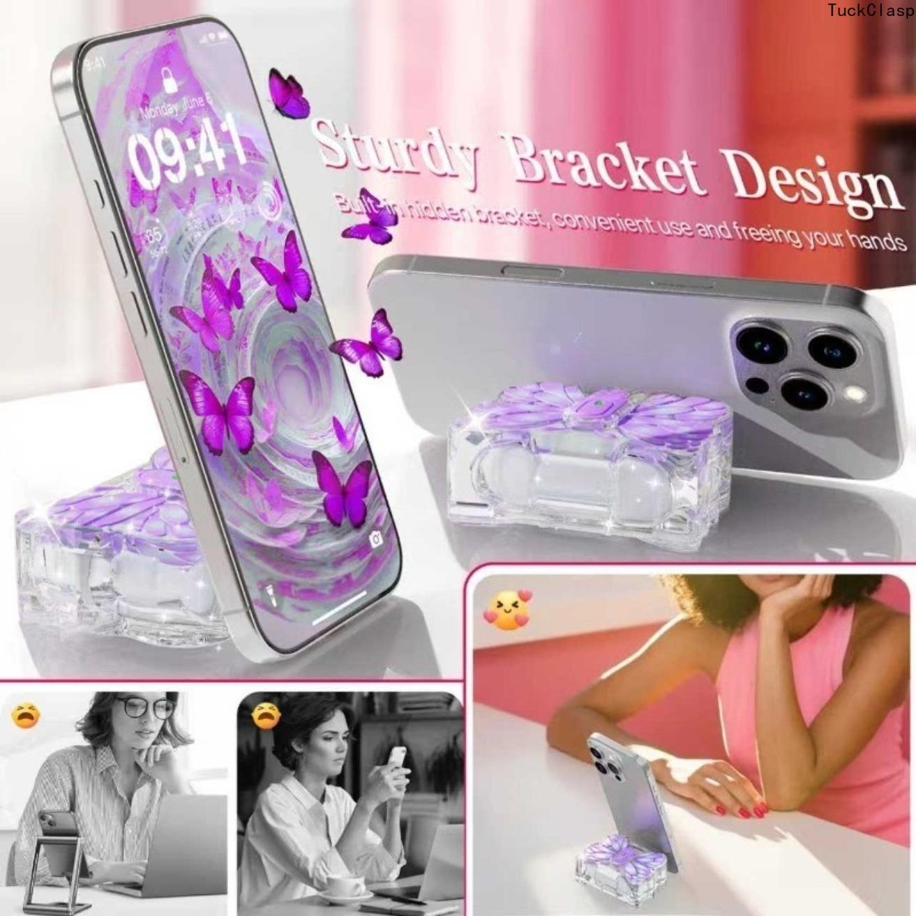 2026 New Compatible with for Airpods Pro/Pro 2 Earbud Case - Vibrant Purple Butterfly Wings, Translucent Pink TPU Soft Case with Stand, Includes Wrist Strap Hook - The Perfect Gift for Women