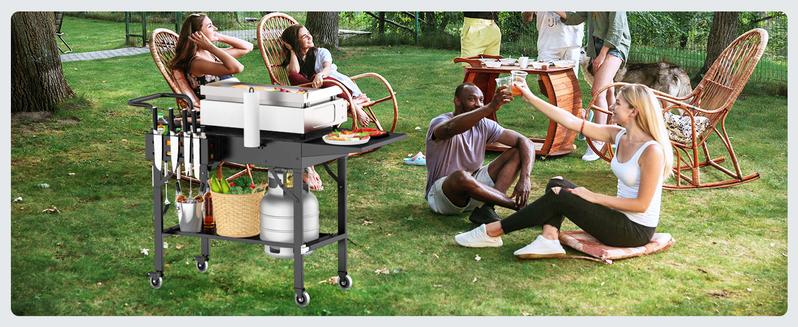 Outdoor Grill Table, Blackstone Griddle Stand, 440lbs Folding Grill Cart, Pizza Oven Table Stand for Onni,Food Prep Table with Wheels for Outdoor BBQ Camp Ninja Woodfire Grill Stand, 31" W x 17" D for Car camping Travel Lock