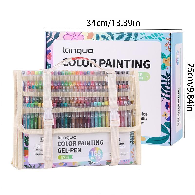 Languo 168pcs Carry Bag Art Kit, Large Capacity Journaling Gel Pens & Acrylic Paint Markers, Auto Ink System, Professional Art Creation, Christmas Presents