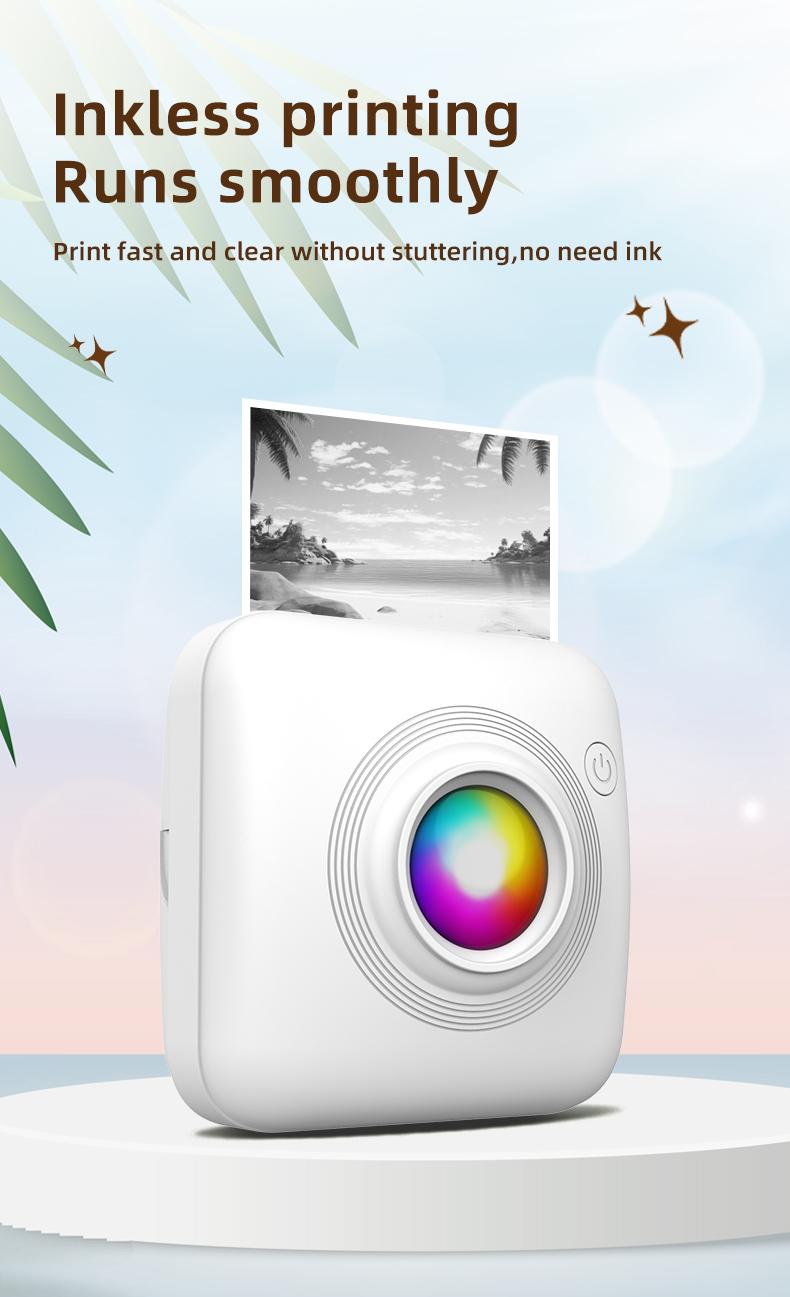 Mini Printer: Inkless Wireless Portable Cute Design, Supports Photo Text Web Bill Printing, Essential Daily Carry Instant Print Device, Thermal Label Printer