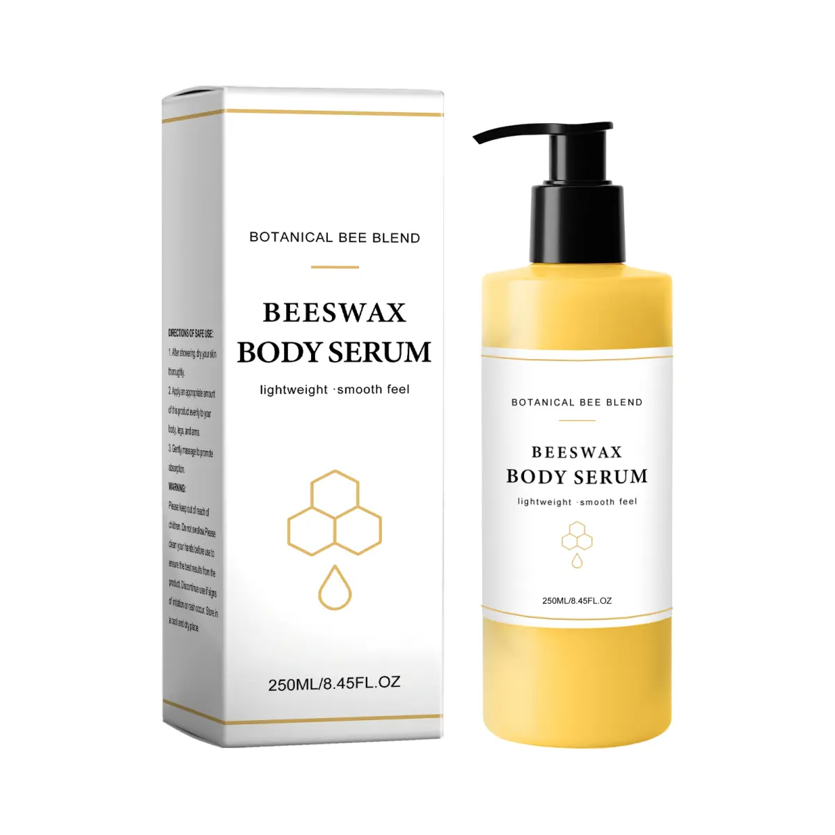 1pc - Beeswax Body Serum, Hydrating Body Moisturizer, Castor Seed Oil and Beeswax, Lightweight Formula, Softens Skin and Promotes Natural Glow, 250ml